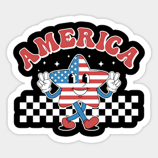 Groovy Retro America American Flag Patriotic 4th of July Sticker